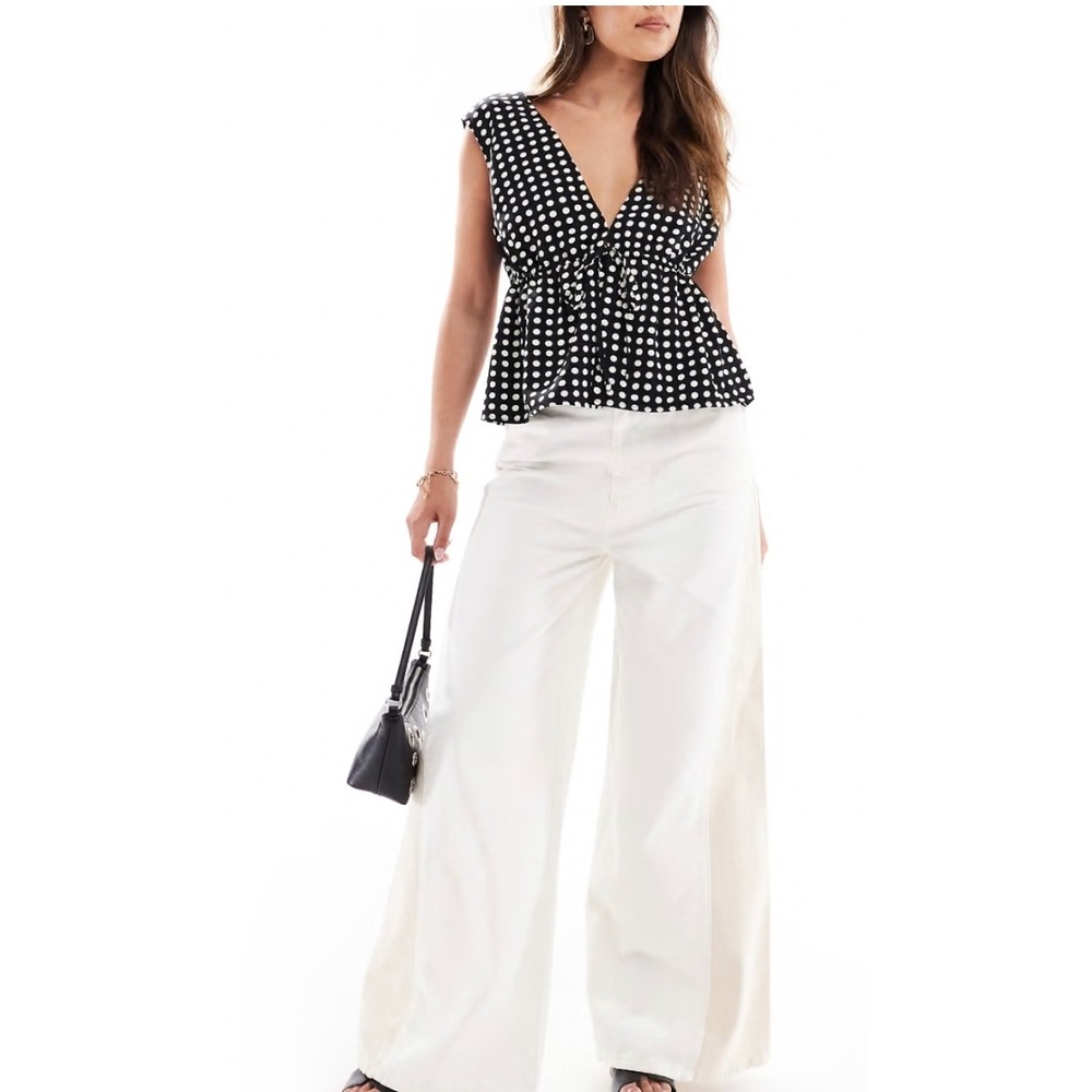 ASOS DESIGN Two-Tone Flared Jeans Ecru and Beige Wide Leg High Rise